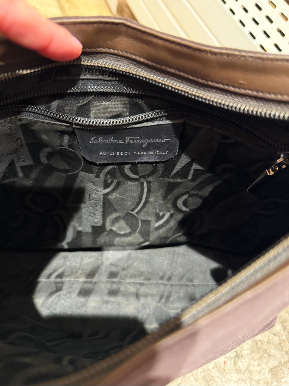 Salvatore Ferragamo Nylon Shoulder Tote Bag with Plastic Chain Strap EUC Brown - Picture 10 of 15